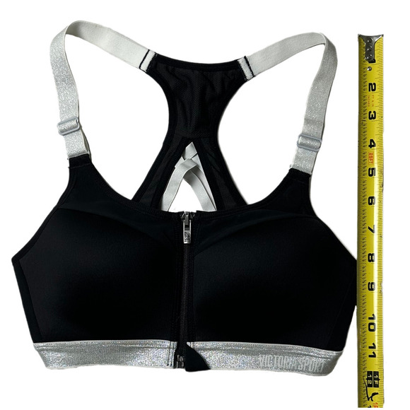 Victoria Secret Sports Bra Black with padding and  Silver Straps and band - Picture 4 of 8